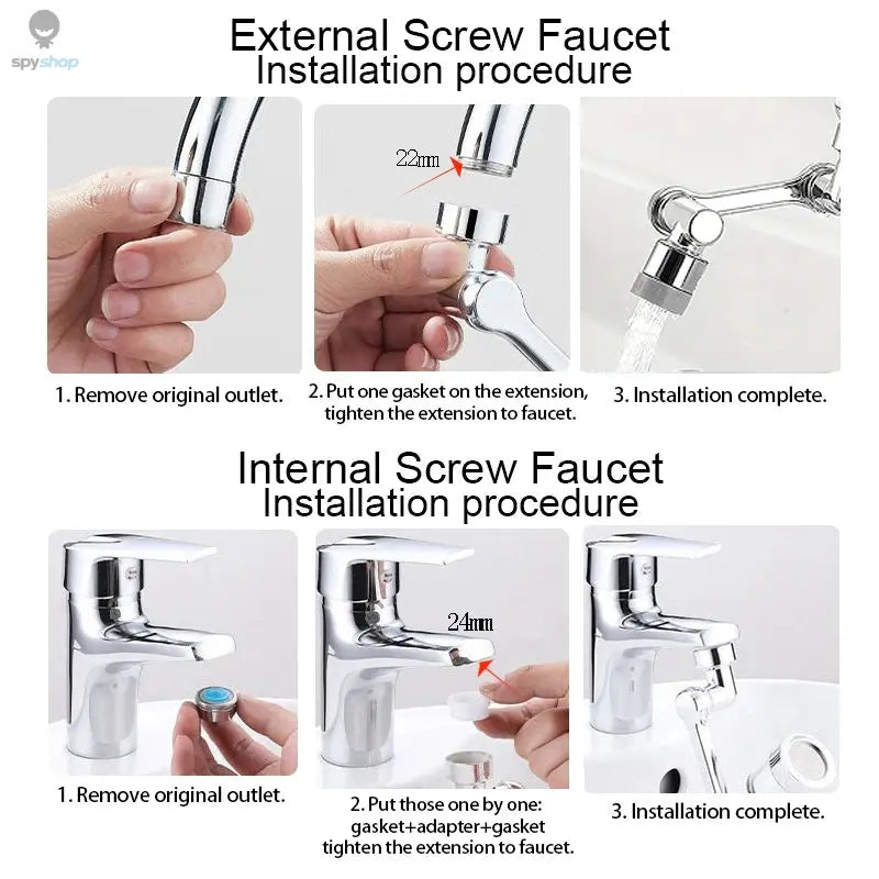 1080° Rotatable Extension Faucet Sprayer Head 2 Spray Modes Universal Bathroom Tap Extend Adapter Aerator Spy-shop.com