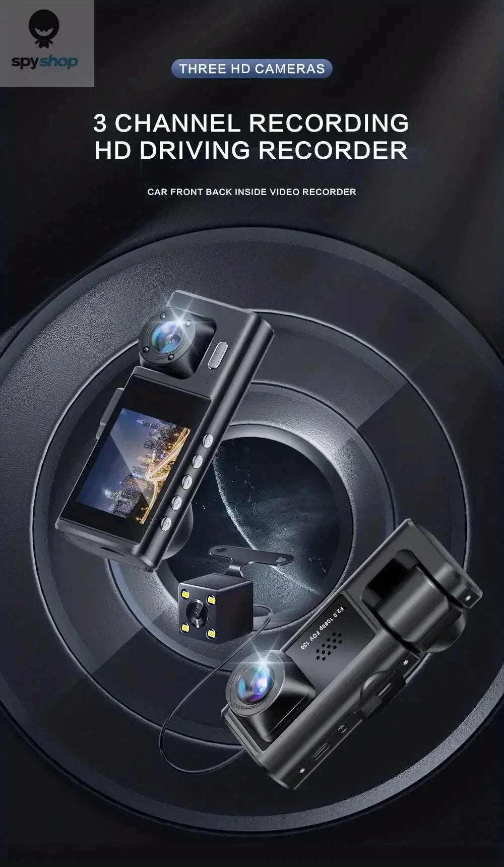 1080P 3-Camera Dash Cam with IR Night Vision-Y30B-no card