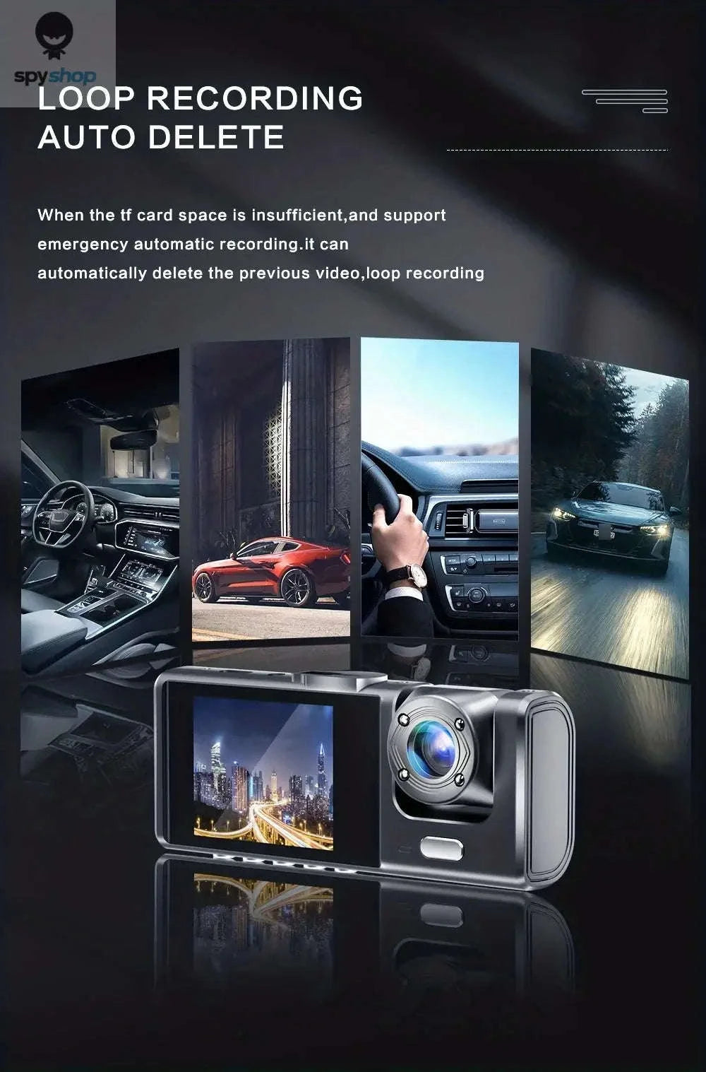 1080P 3-Camera Dash Cam with IR Night Vision-Y30B-no card