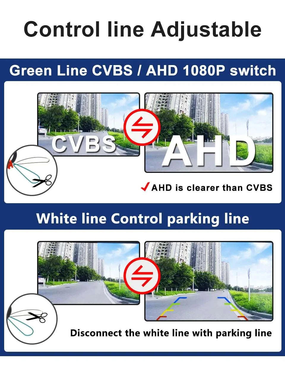 1080P AHD Car Rear View Camera 175° Wide Angle with Guide Lines-CCD 720P