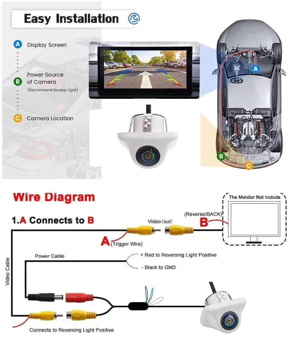1080P AHD Car Rear View Camera with 180° Fisheye Night Vision-White