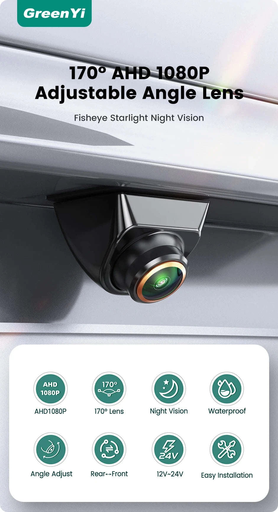 1080P Car Rear View Camera 170° Night Vision-White-AHD1080P