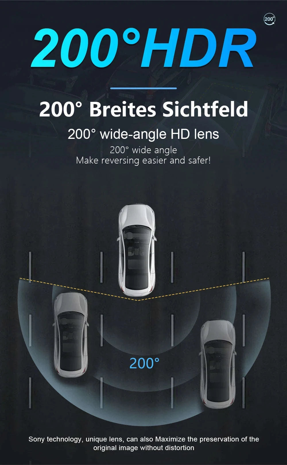 1080P Car Rear View Camera with 200° Fisheye Lens-200 / 12 V