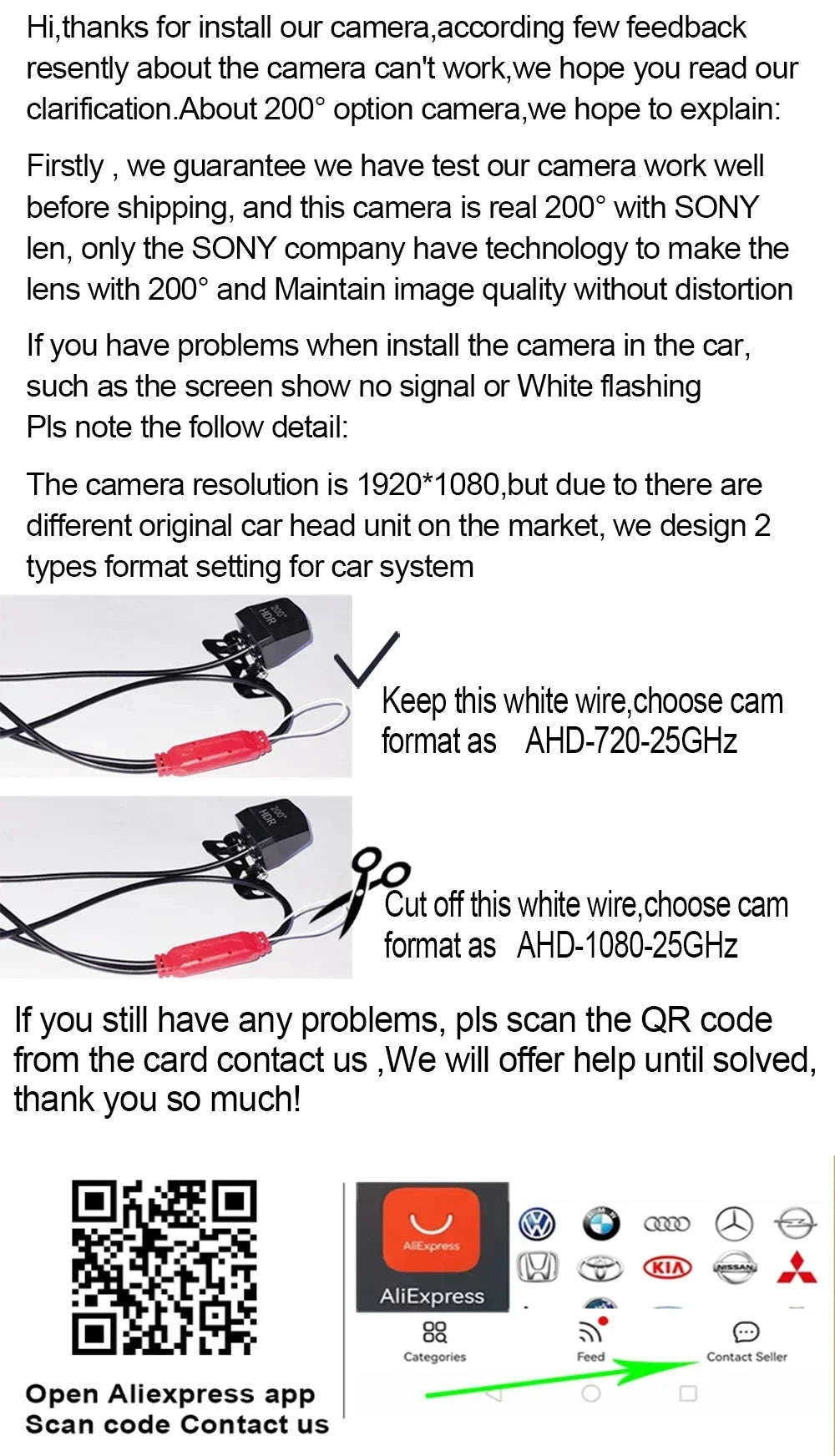 1080P Car Rear View Camera with 200° Fisheye Lens-200 / 12 V