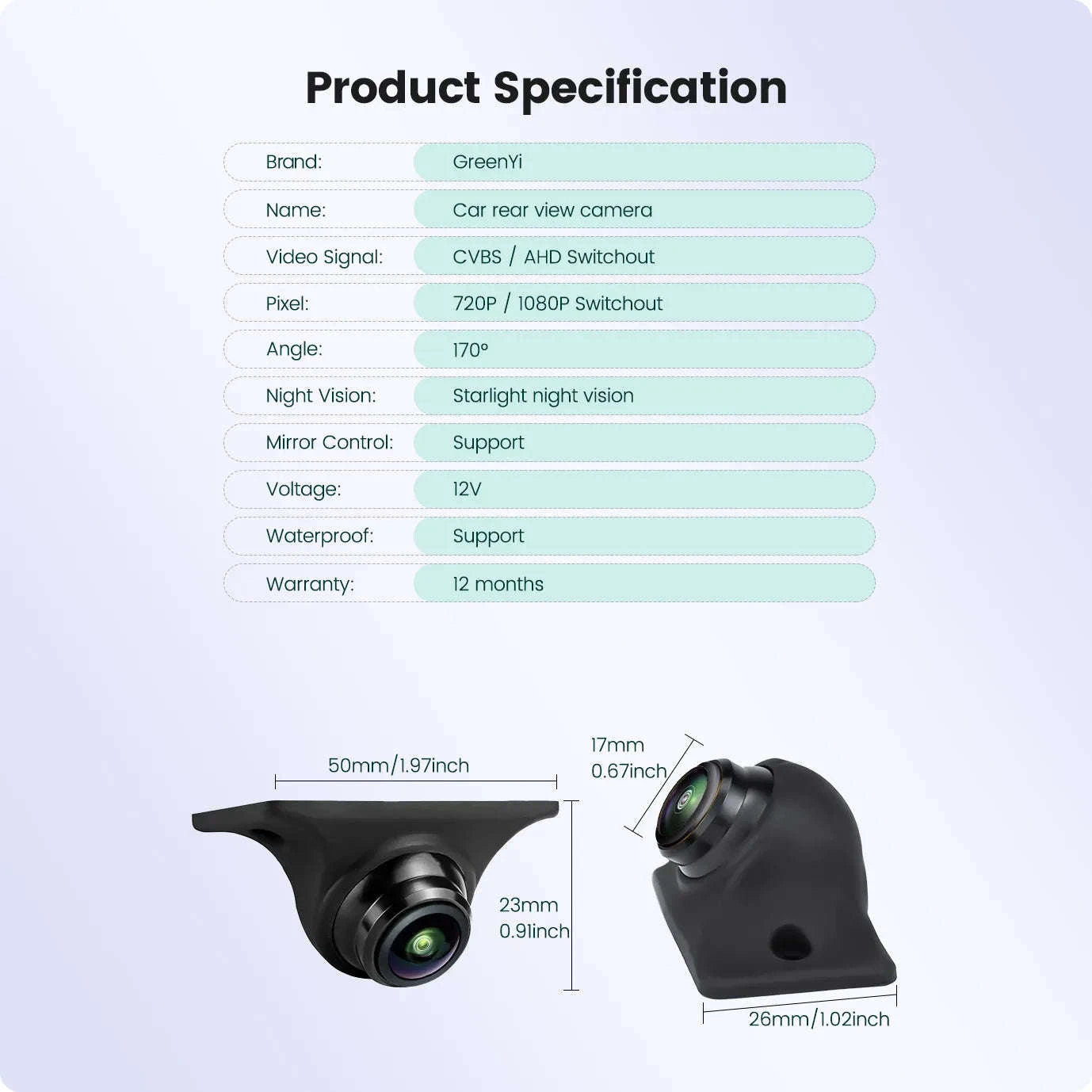 1080P Car Rear View Camera with Night Vision and 170° Lens-Black / AHD1080P