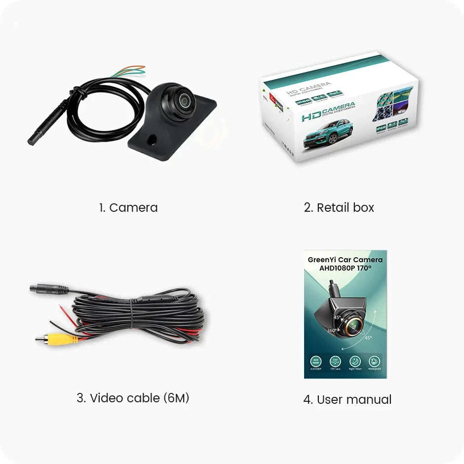 1080P Car Rear View Camera with Night Vision and 170° Lens-Black / AHD1080P