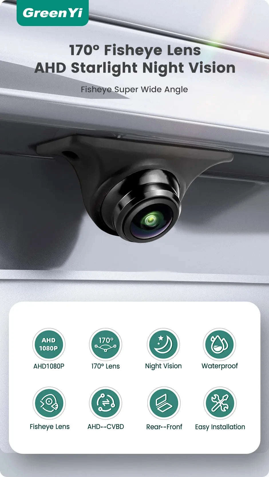 1080P Car Rear View Camera with Night Vision and 170° Lens-Black / AHD1080P