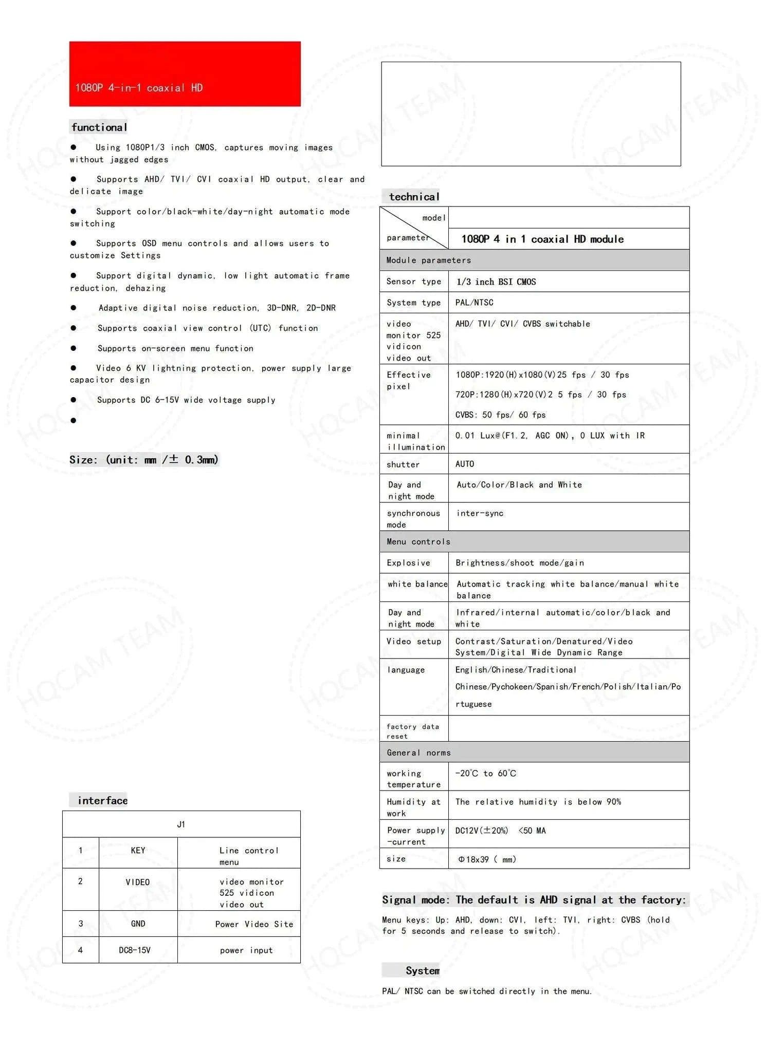 1080P Full Color Mini Bullet Security Camera with 4-in-1 Output-PAL AHD output