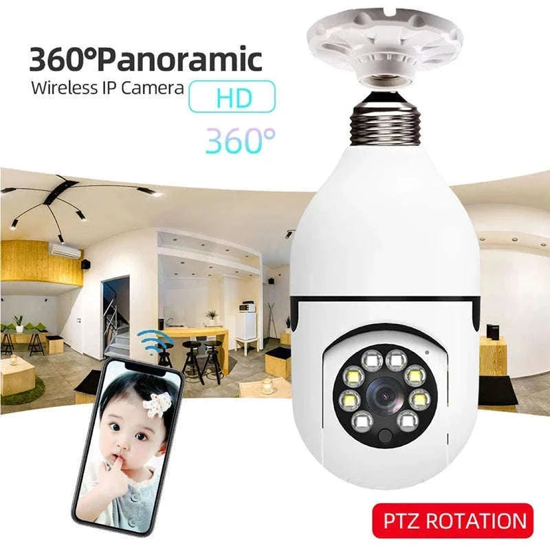 1080P HD E27 Bulb Security Camera WiFi for Home Monitoring-White