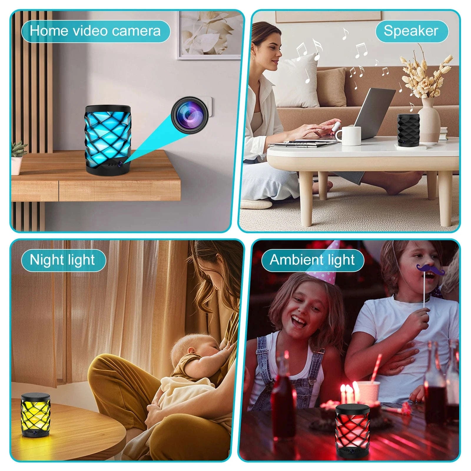 1080P HD Mini Wifi Camera Bluetooth Speaker Home Security Surveillance Two-way Remote Intercom Night Vision Cam Colorful Lights-camera with 32GB