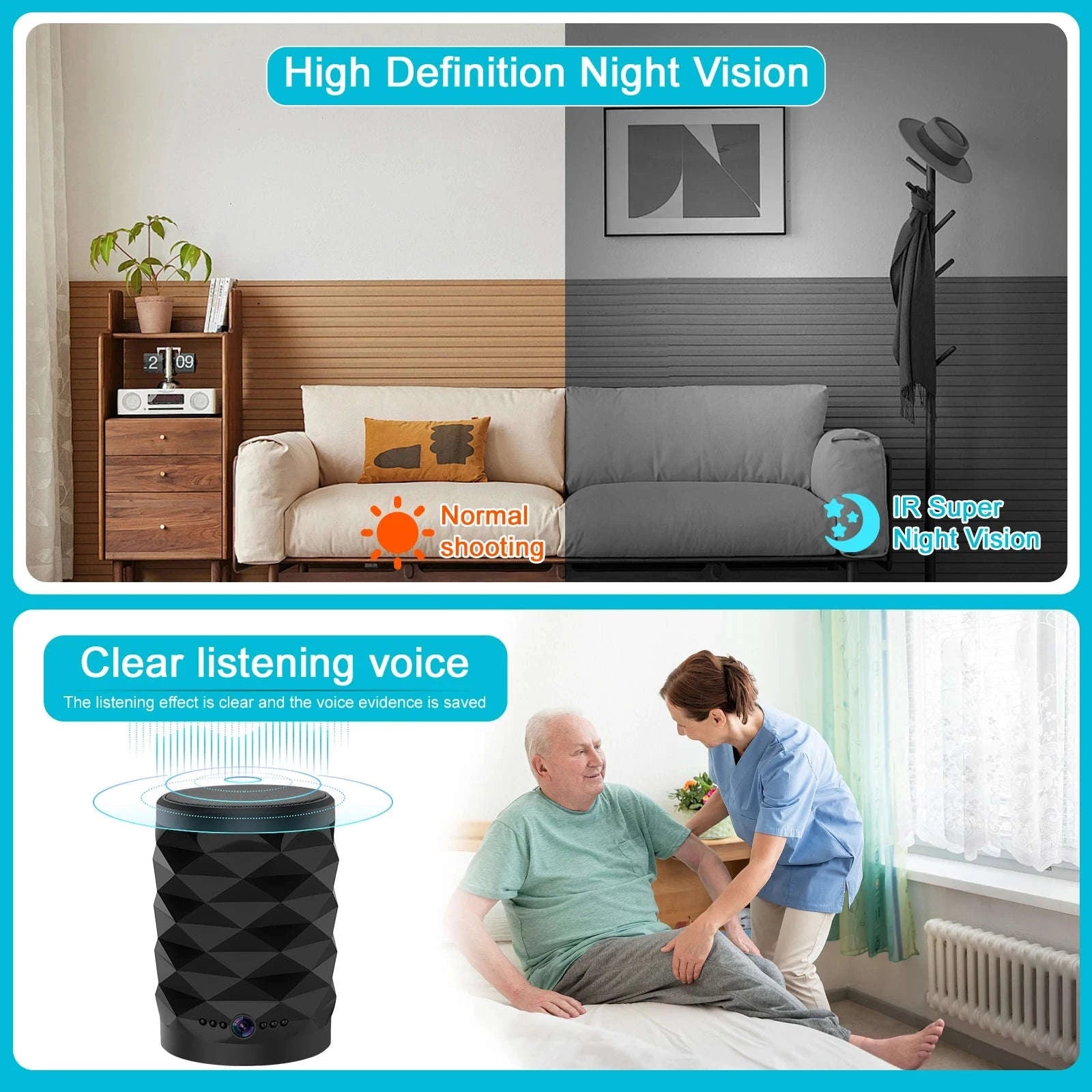 1080P HD Mini Wifi Camera Bluetooth Speaker Home Security Surveillance Two-way Remote Intercom Night Vision Cam Colorful Lights-camera with 32GB