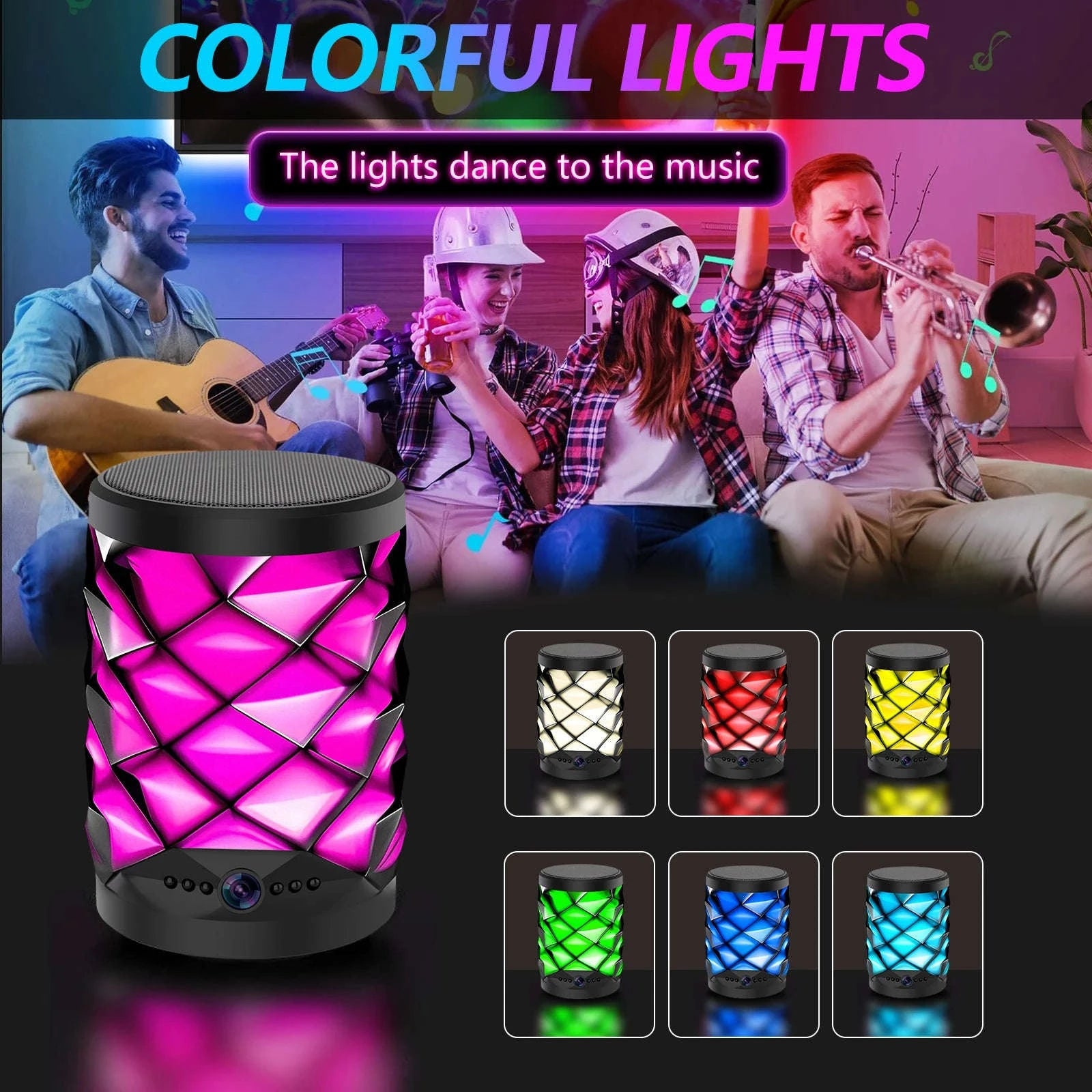 1080P HD Mini Wifi Camera Bluetooth Speaker Home Security Surveillance Two-way Remote Intercom Night Vision Cam Colorful Lights-camera with 32GB