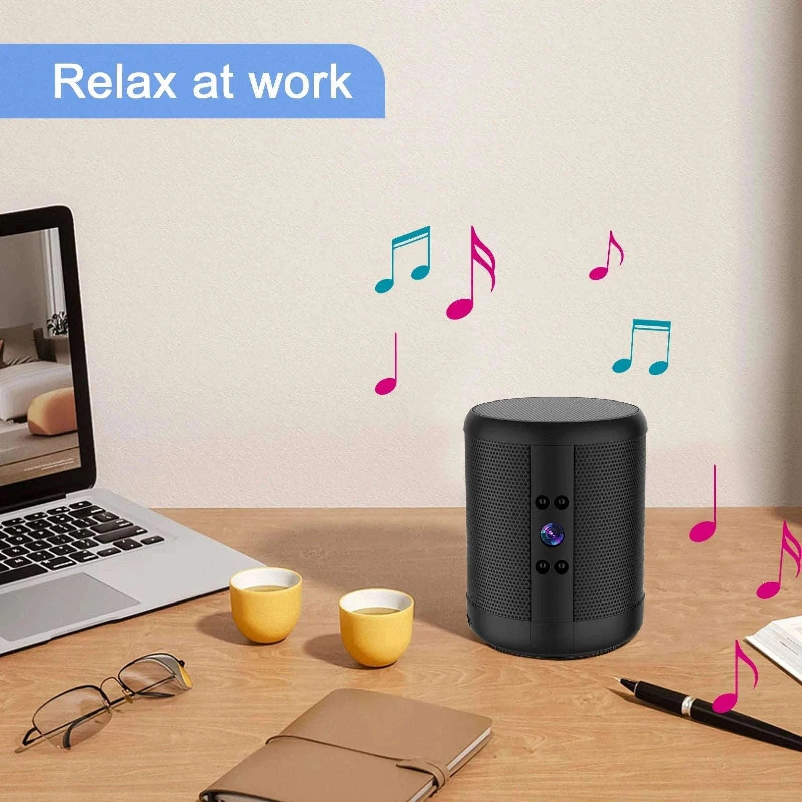 1080P HD Mini WiFi Camera Bluetooth Speaker with Night Vision-Black / only camera