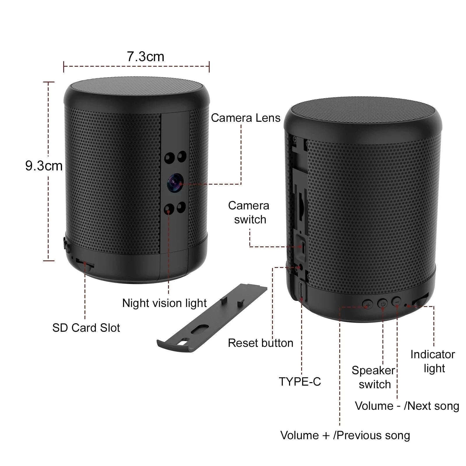 1080P HD Mini WiFi Camera Bluetooth Speaker with Night Vision-Black / only camera