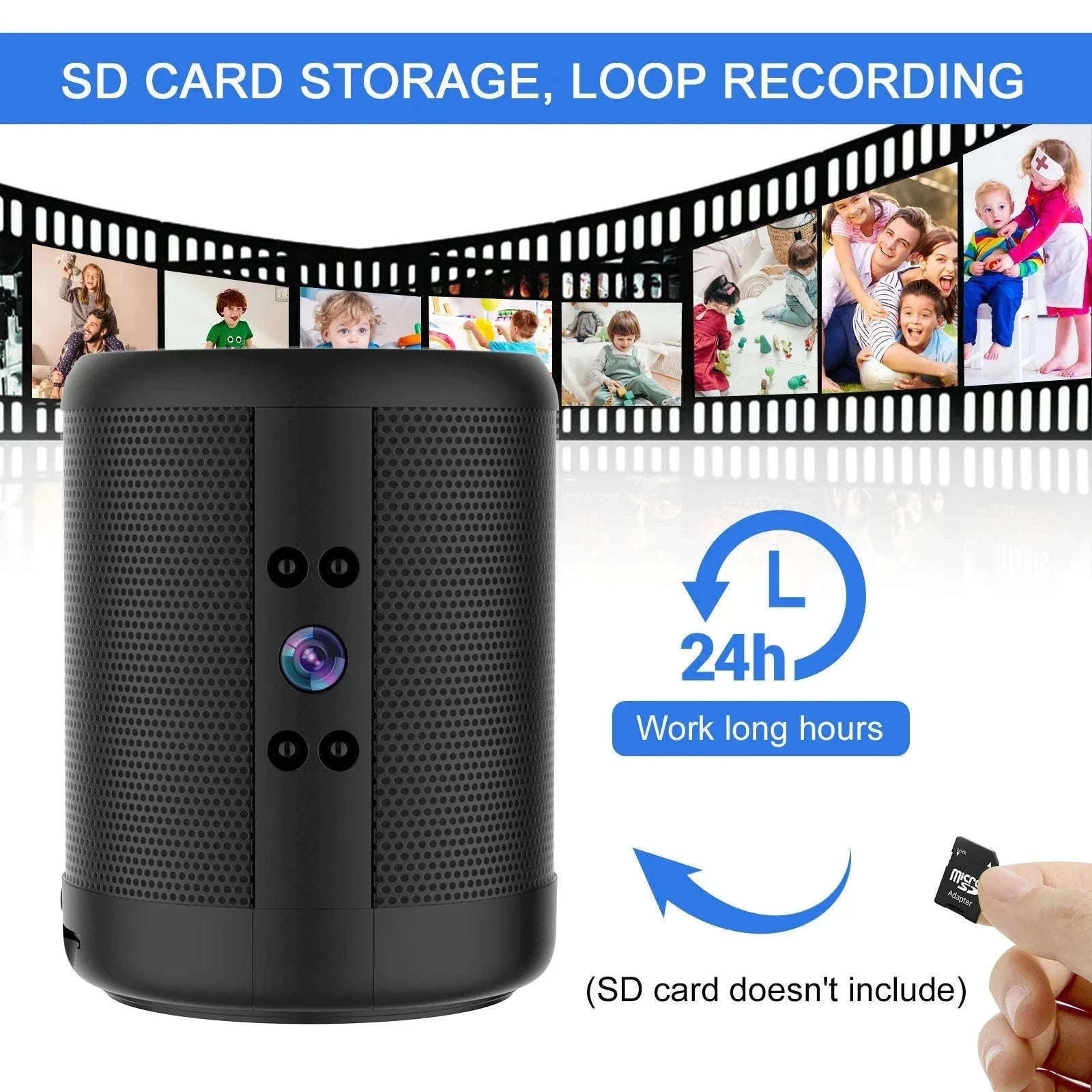 1080P HD Mini WiFi Camera Bluetooth Speaker with Night Vision-Black / only camera
