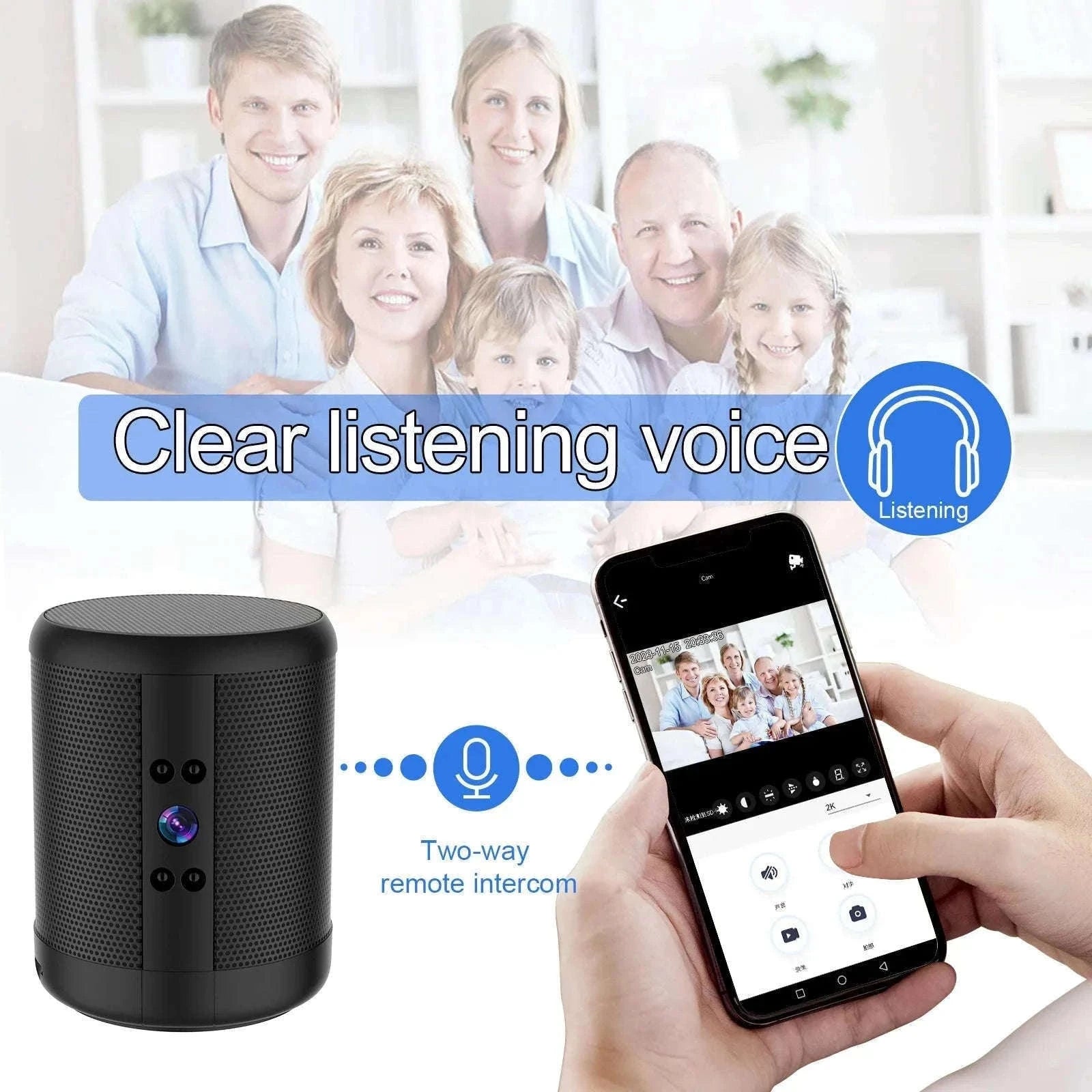 1080P HD Mini WiFi Camera Bluetooth Speaker with Night Vision-Black / only camera