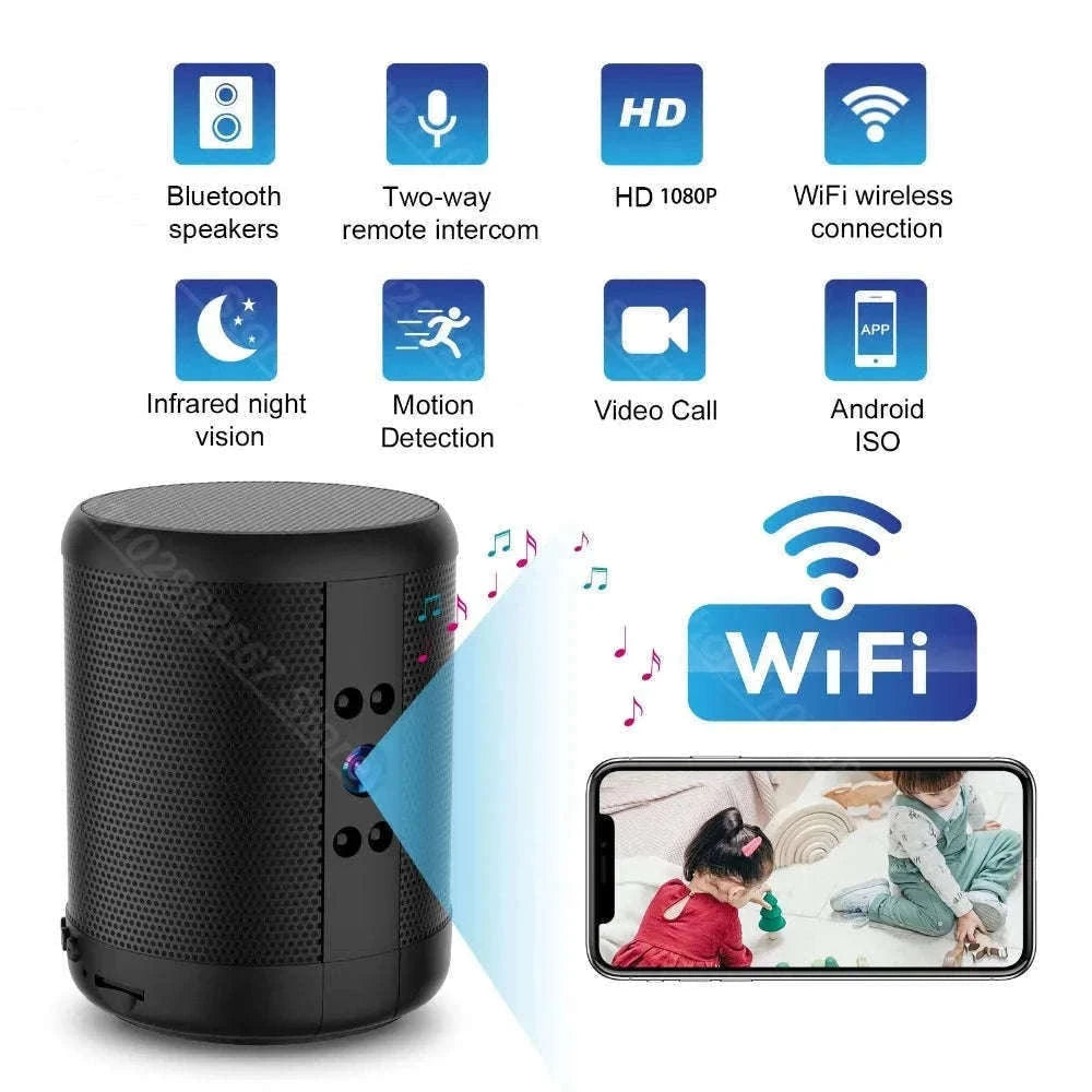 1080P HD Mini WiFi Camera Bluetooth Speaker with Night Vision-Black / only camera