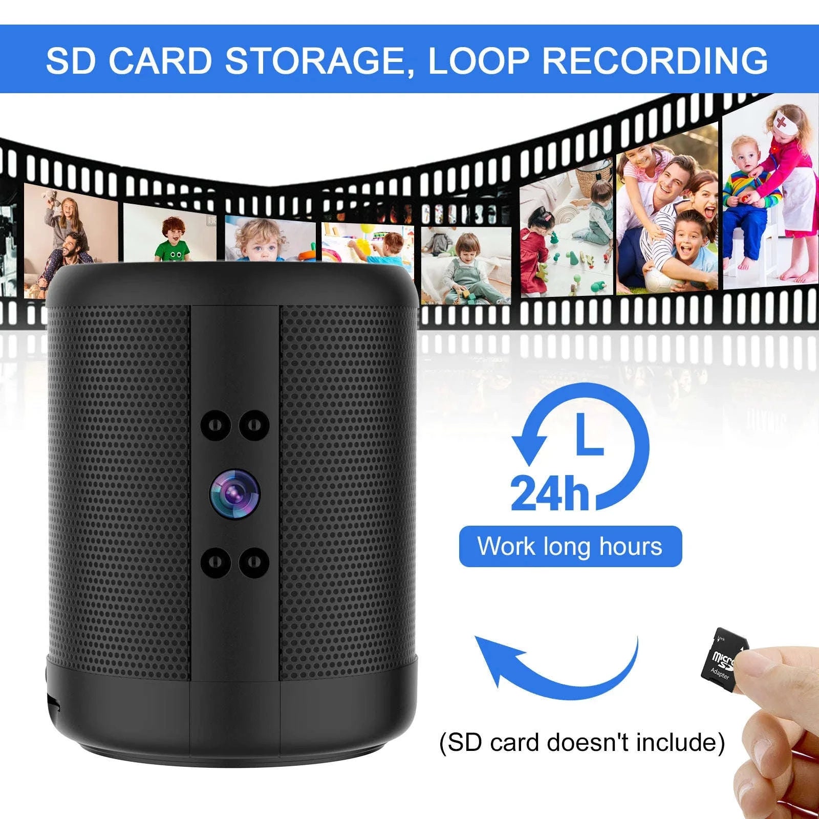 1080P HD Mini WiFi Camera Bluetooth Speaker with Night Vision-Black / only camera