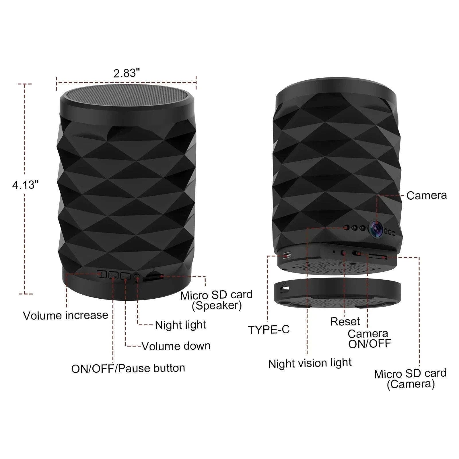 1080P HD Mini WiFi Camera Bluetooth Speaker with Night Vision-only camera