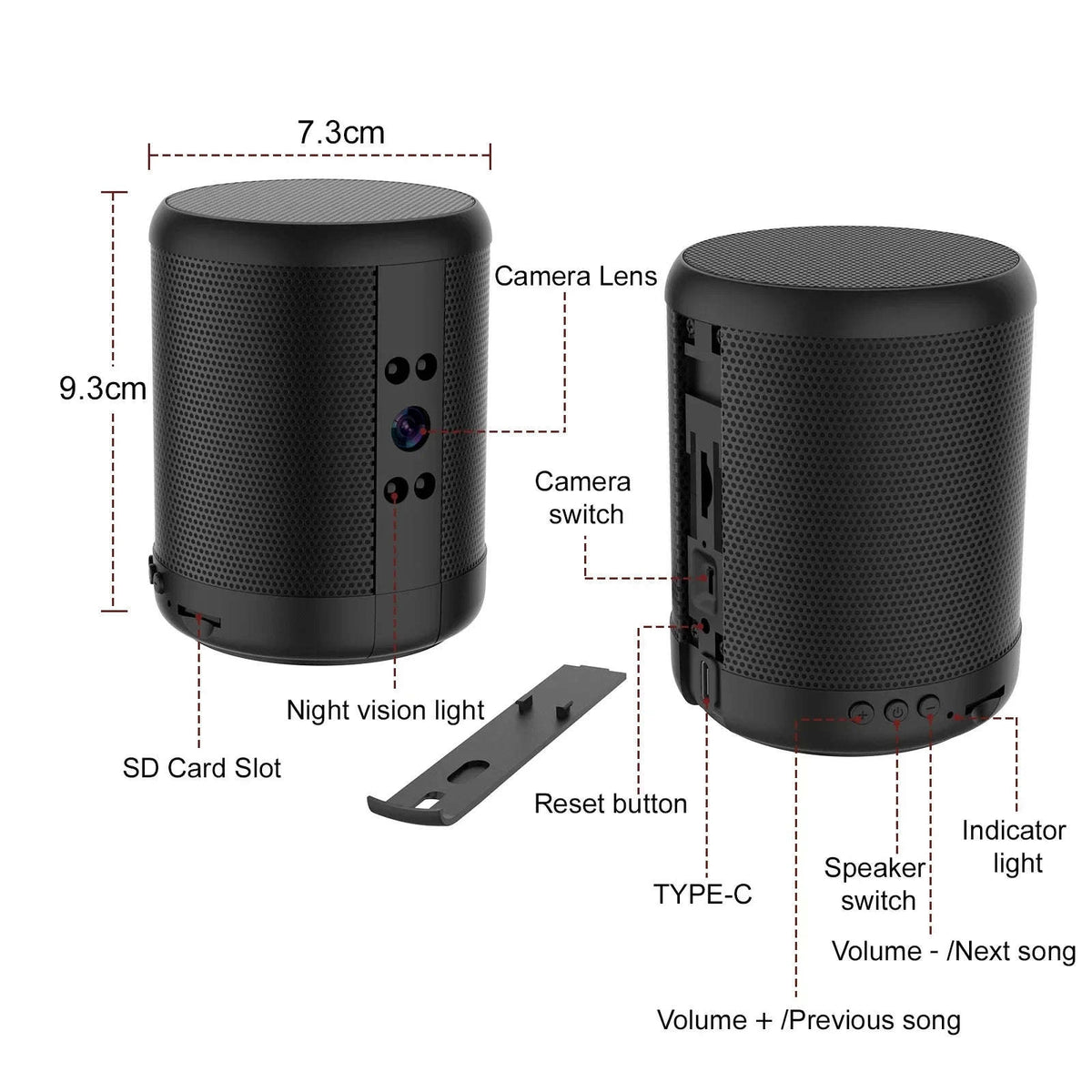 1080P HD Mini WiFi Surveillance Camera with Bluetooth Speaker-Black / only camera