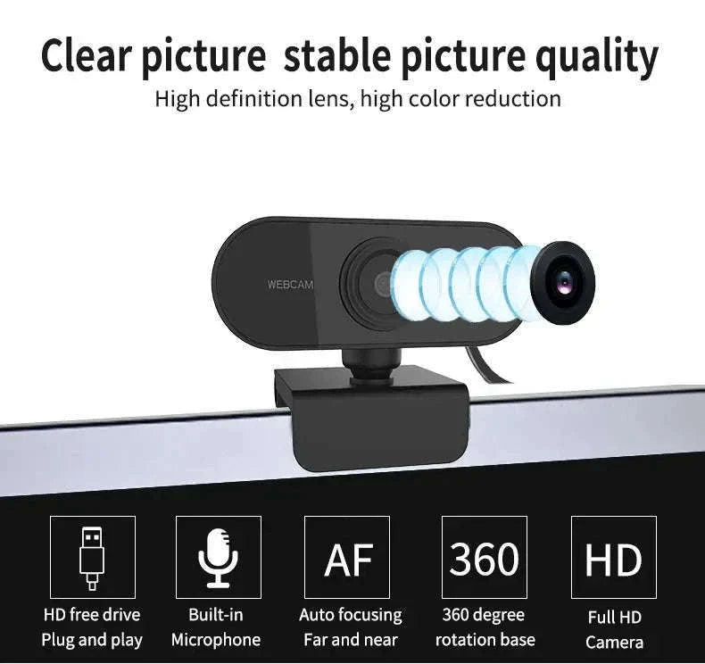 1080P HD USB Webcam with Microphone and Tripod-black