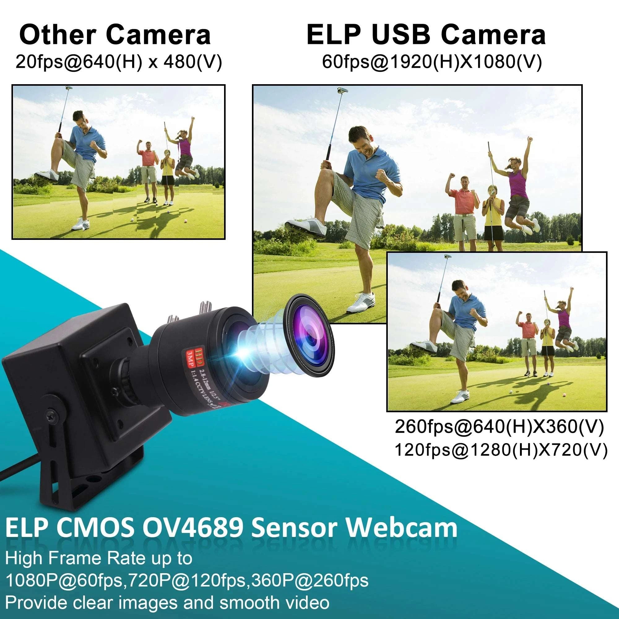 1080P High Speed USB Camera 260FPS 2MP Manual Zoom Webcam-2.8-12mm manual lens