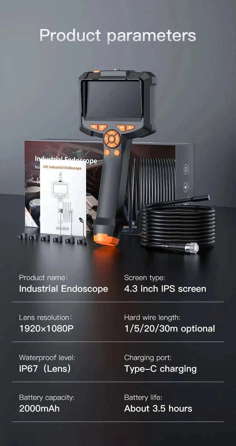 1080P Industrial Endoscope Camera with IPS Screen-4.3inch Single Lens / 10m