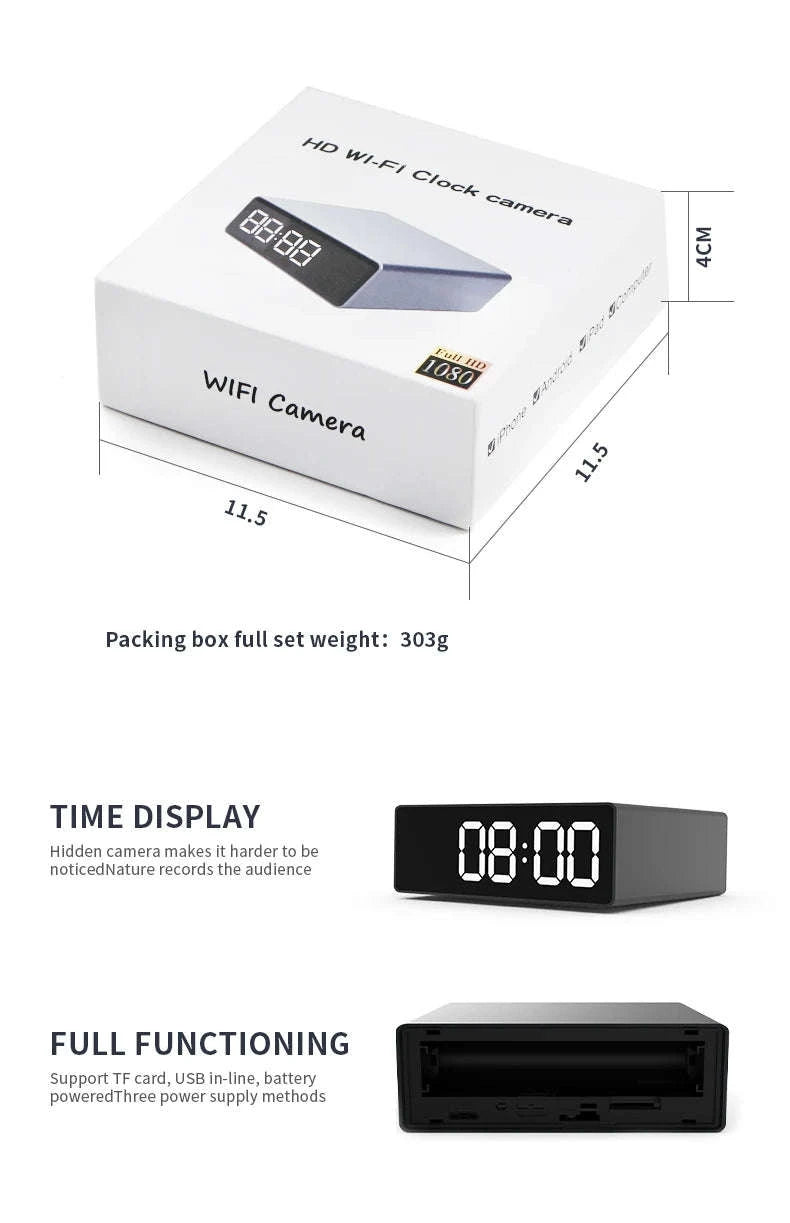 1080P Night Vision Clock Camera for Discreet Home Security-With 32G SD Card