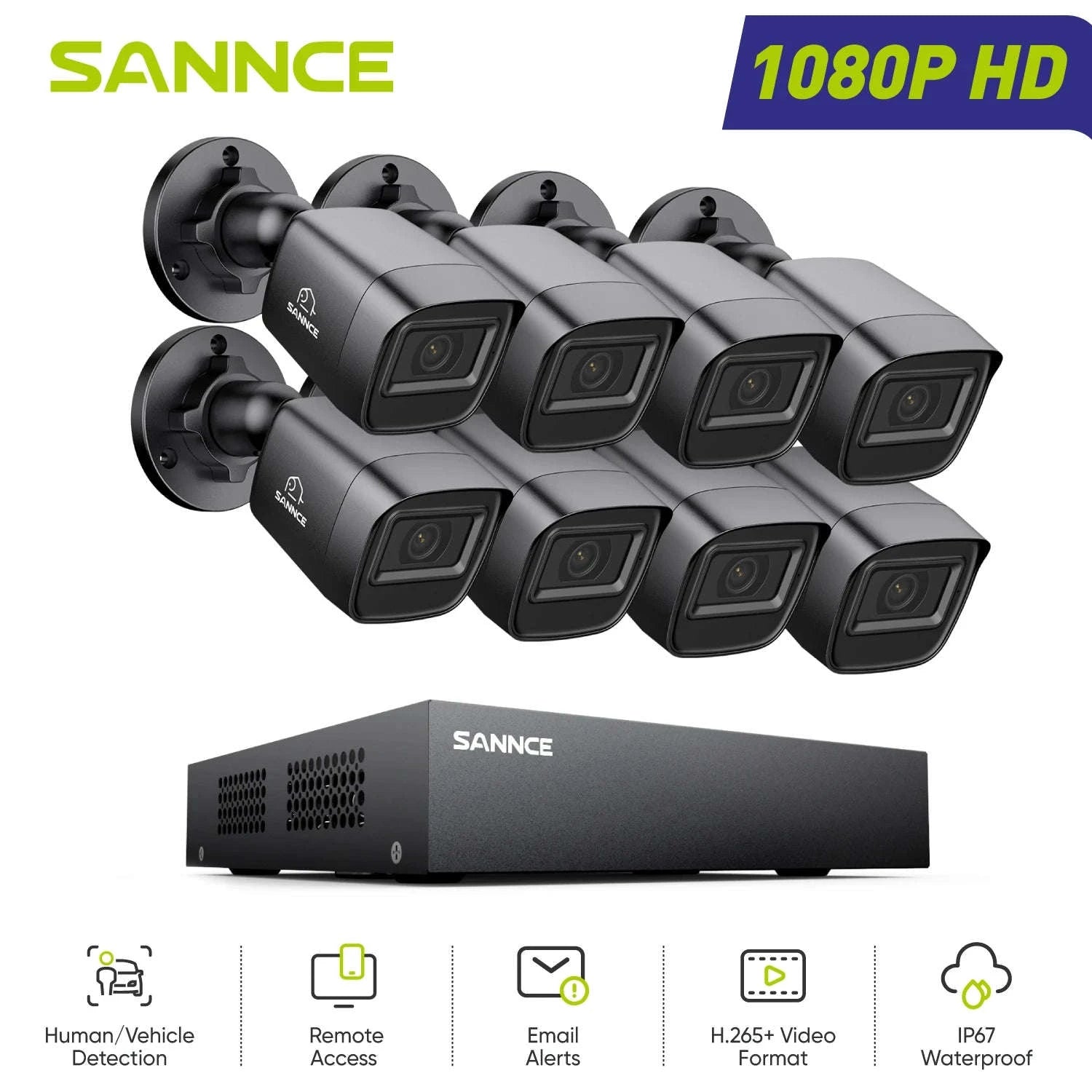 1080P Security Camera System with 8-Channel DVR-4PCS CAM / None / United States