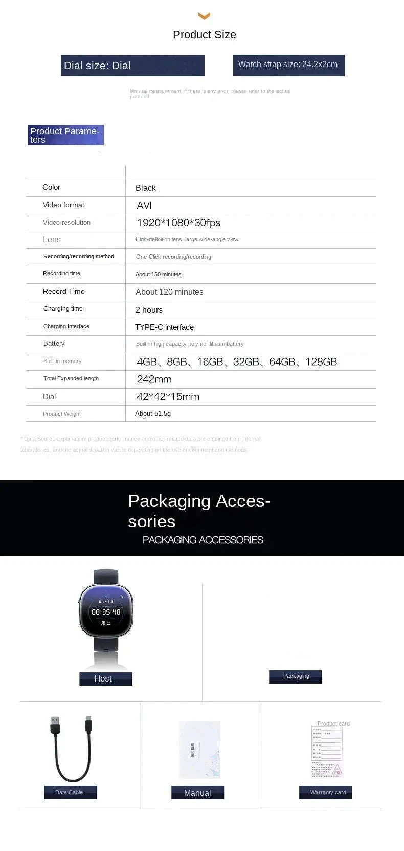 1080P Watch Mini Camera with Audio Recording-64GB / China Mainland
