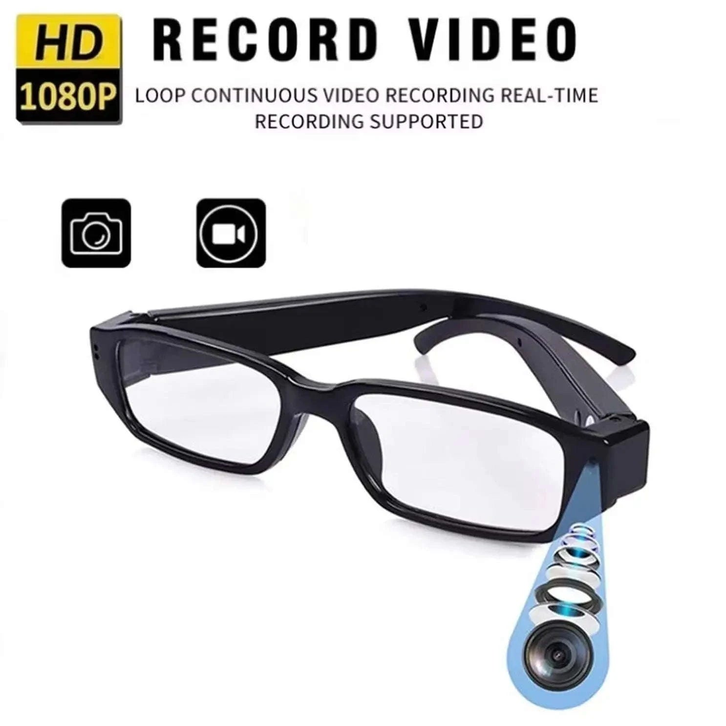 1080P Wearable Camera Glasses for Sports, Travel & Daily Recording-SM13A / China Mainland