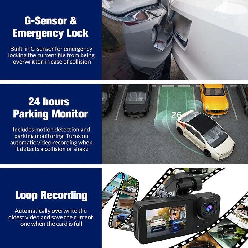 1080P WiFi Dash Cam with 3 Cameras, Night Vision & Parking Monitor-X94-WIFI-2CAM / NONE