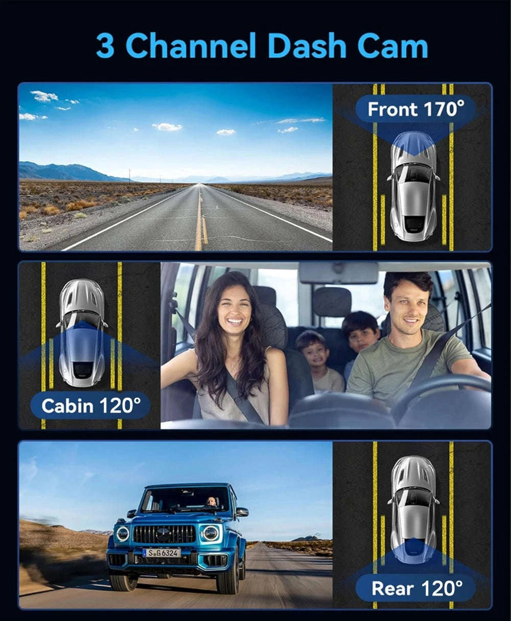 1080P WiFi Dash Cam with 3 Cameras, Night Vision & Parking Monitor-X94-WIFI-2CAM / NONE