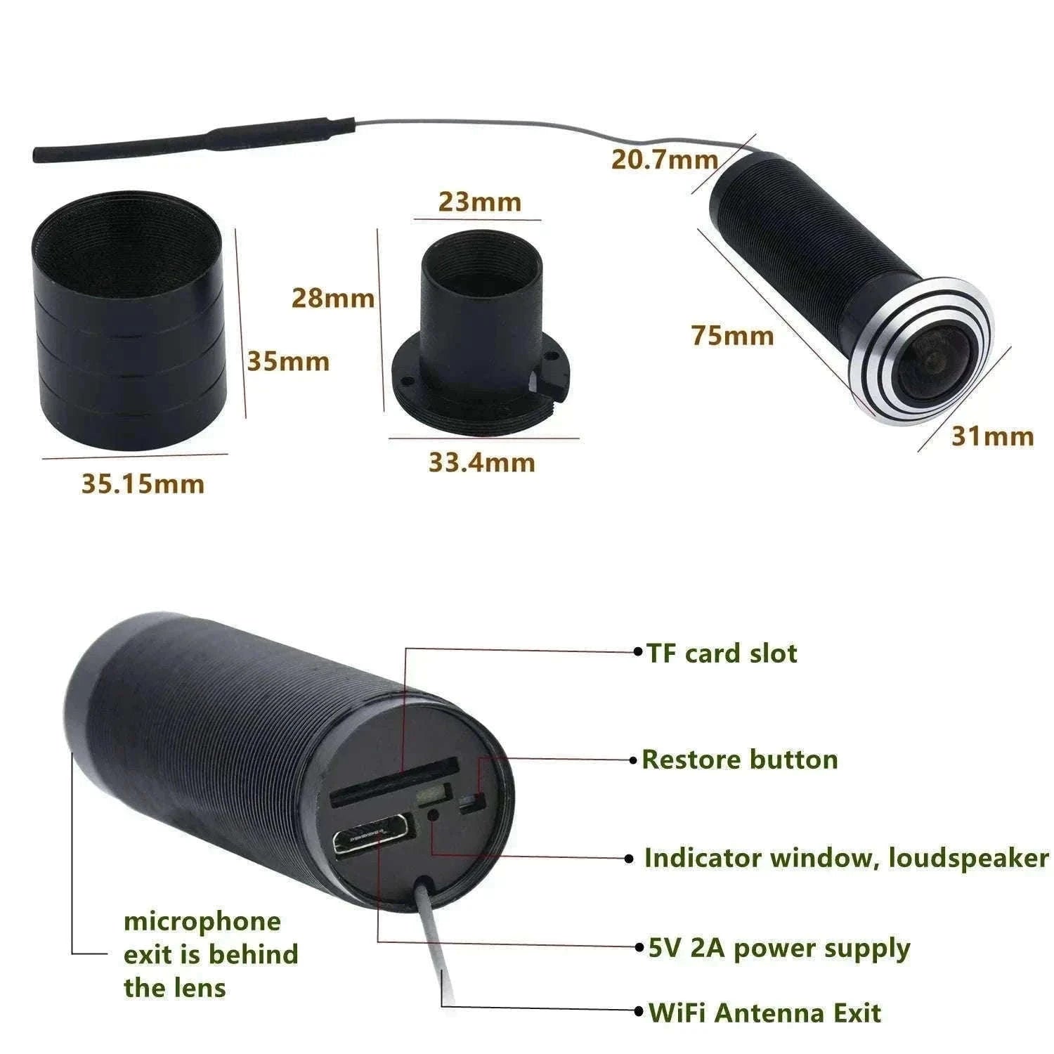 1080P WiFi Door Peephole Camera with 160° Wide Angle-EU Plug