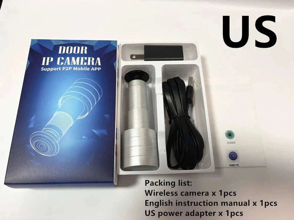 1080P WiFi Peephole Camera Door Viewer with Motion Detection-black US Power
