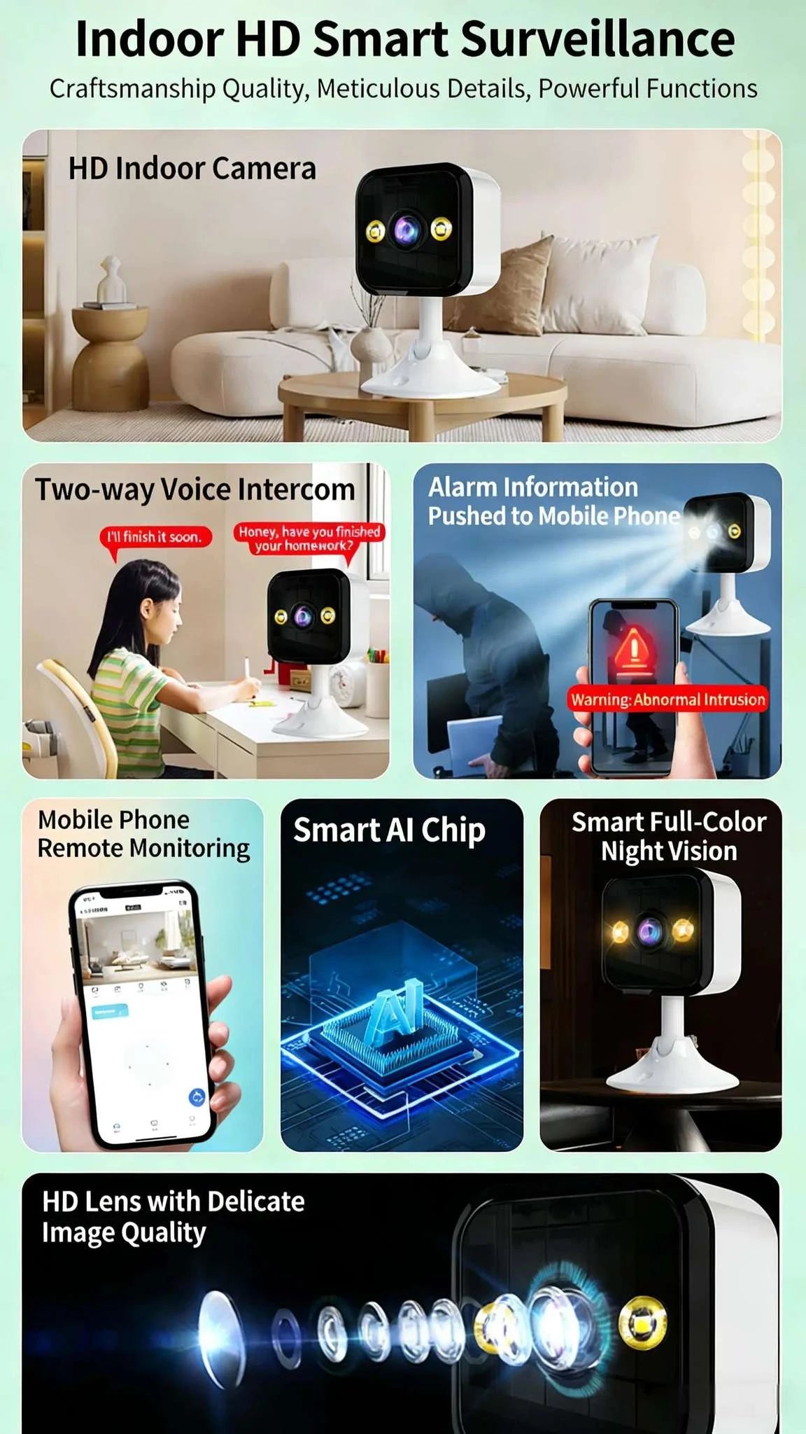 1080P WiFi Security Camera Indoor Outdoor IP66 Night Vision-A13-32GB SD Card / UK Plug