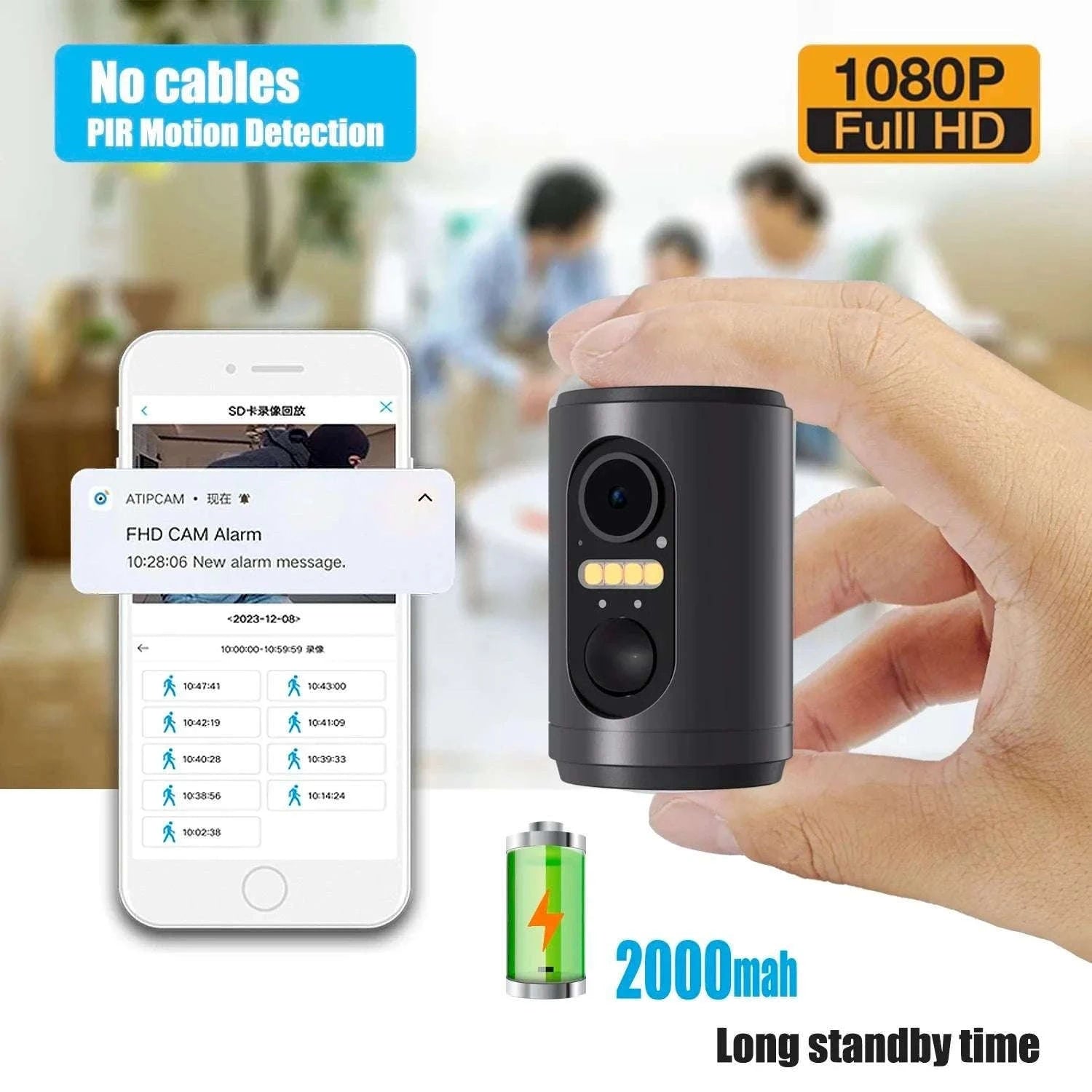 1080P Wireless Mini Security Camera with PIR Motion Detection-64GB