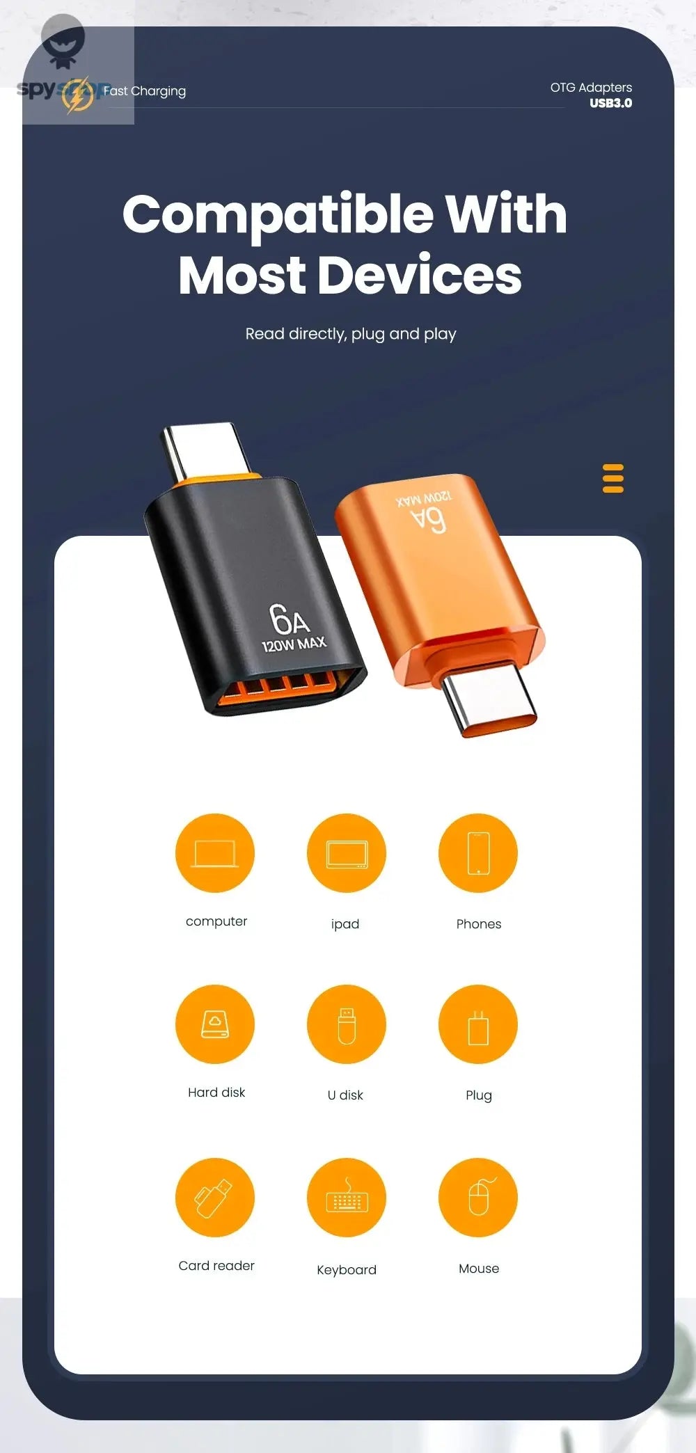 10A OTG USB 3.0 To Type C Adapter USB Female To Type c Male Fast Charging adadpter OTG USB C For Xiaomi Samsung Laptop PC Spy-shop.com