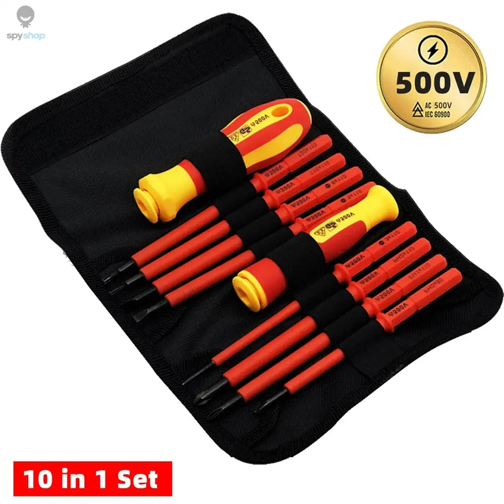 10Pcs Interchangeable Blade VDE Insulated Screwdriver Set with Case Magnetic 500V Home and Professional Use Electricians Tools Spy-shop.com