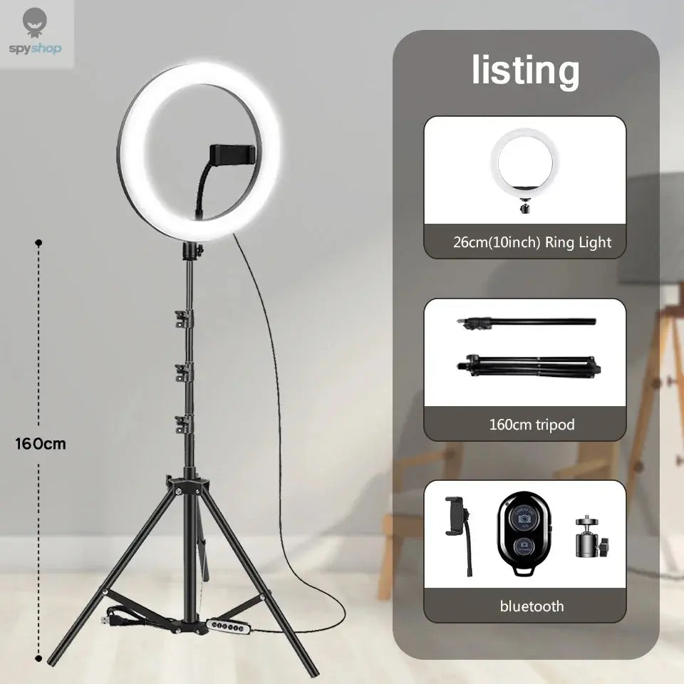 10" 26cm LED Selfie Ring Light Photography Video Light RingLight Phone Stand Tripod Fill Light Dimmable Lamp Trepied Streaming