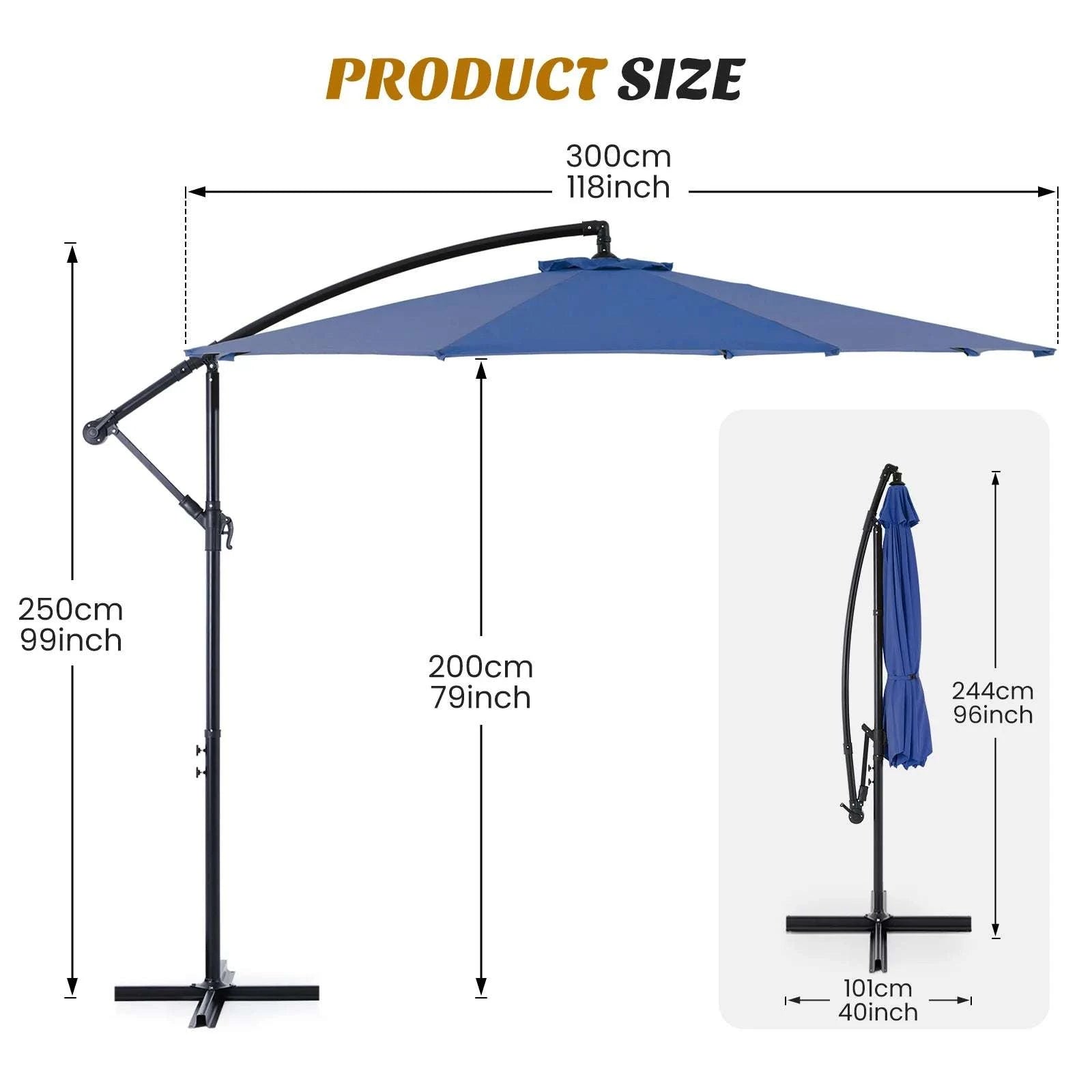 10FT Cantilever Patio Umbrella with Tilt & UV50+ Sun Protection-BLUE / United States