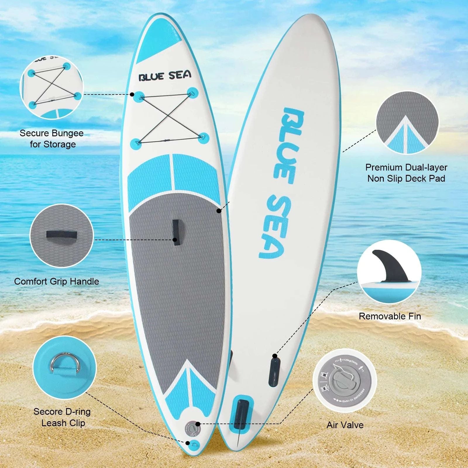10ft Inflatable Stand Up Paddle Board with EVA Deck & Accessories-SKY BLUE / United States