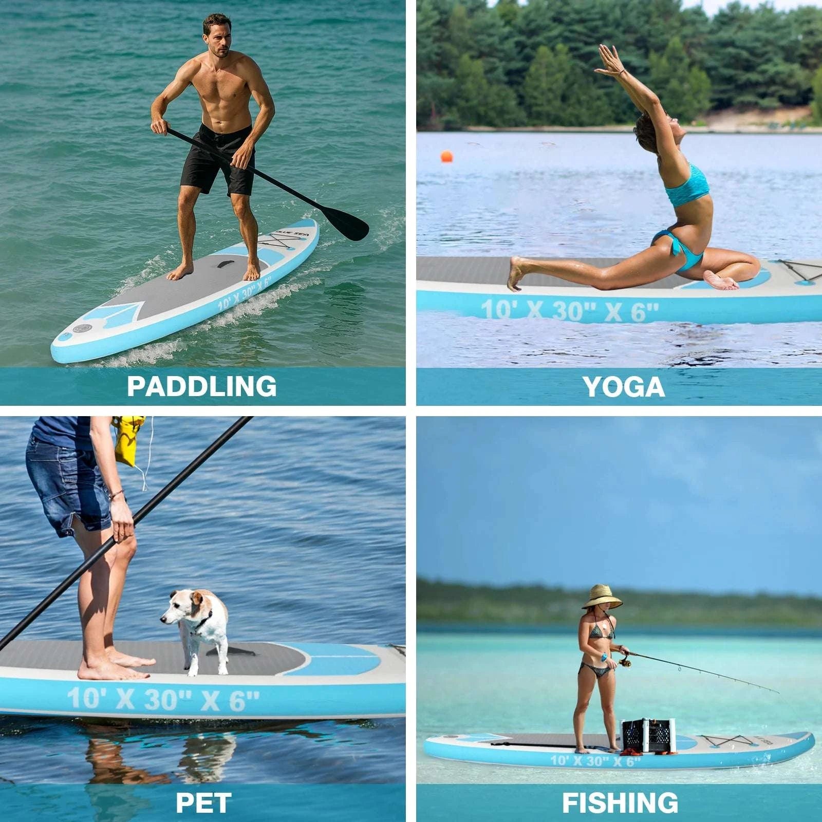 10ft Inflatable Stand Up Paddle Board with EVA Deck & Accessories-SKY BLUE / United States