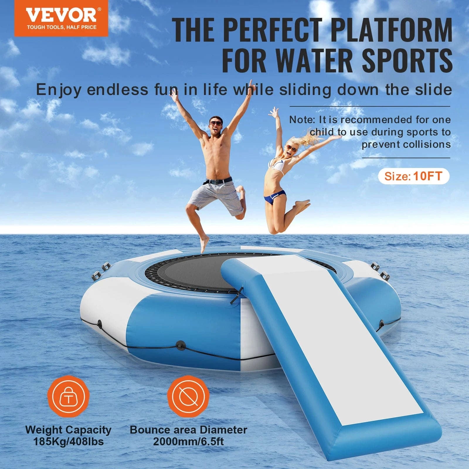 10ft Inflatable Water Trampoline with Slide & Ladder Swim Platform-bluewhite10ft / United States