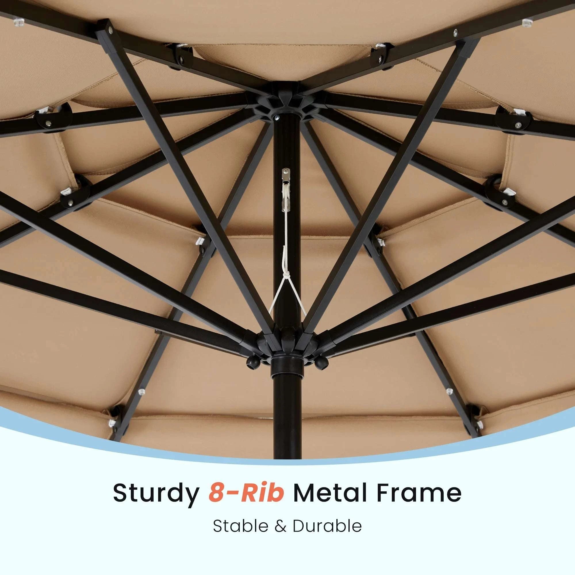 10FT Outdoor Patio Umbrella with Solar LED Lights & Tilt-Dark Khaki / United States