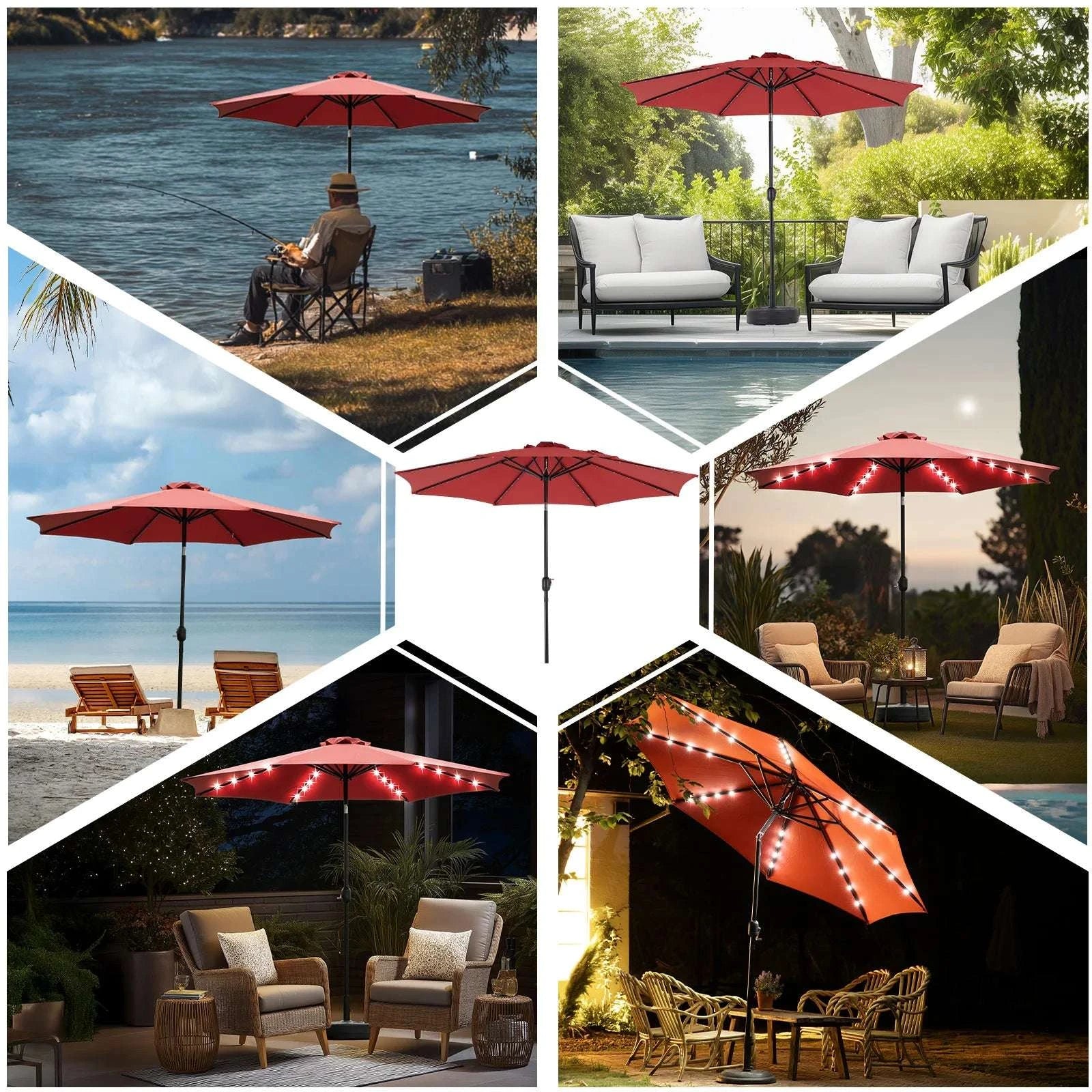 10FT Solar Patio Umbrella with 32 LED Lights Tilt & Crank-BLUE / United States