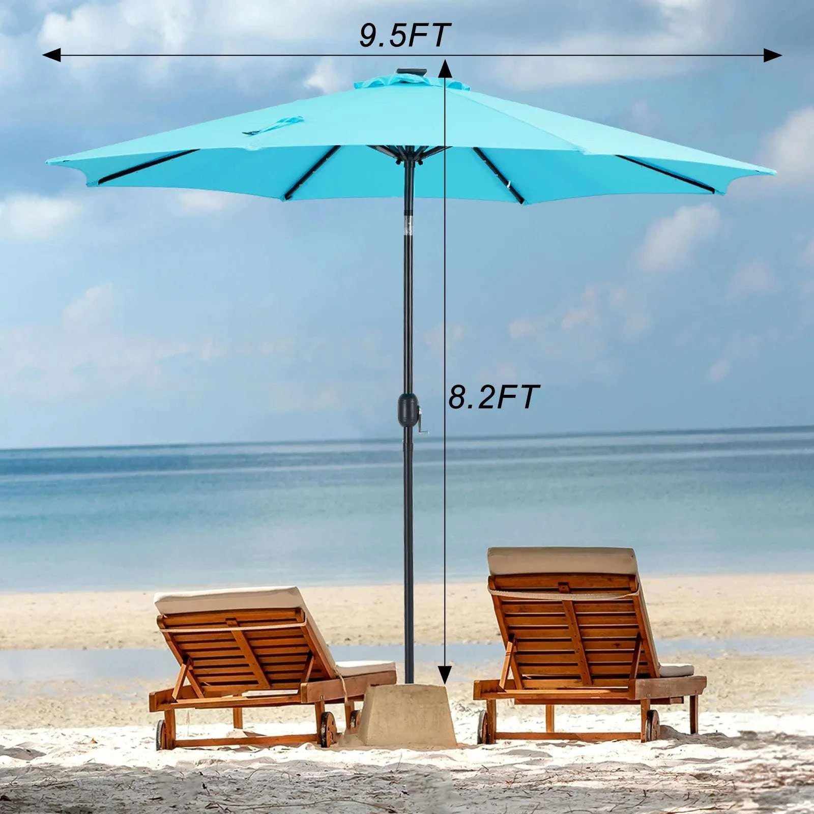 10FT Solar Patio Umbrella with 32 LED Lights Tilt & Crank-BLUE / United States