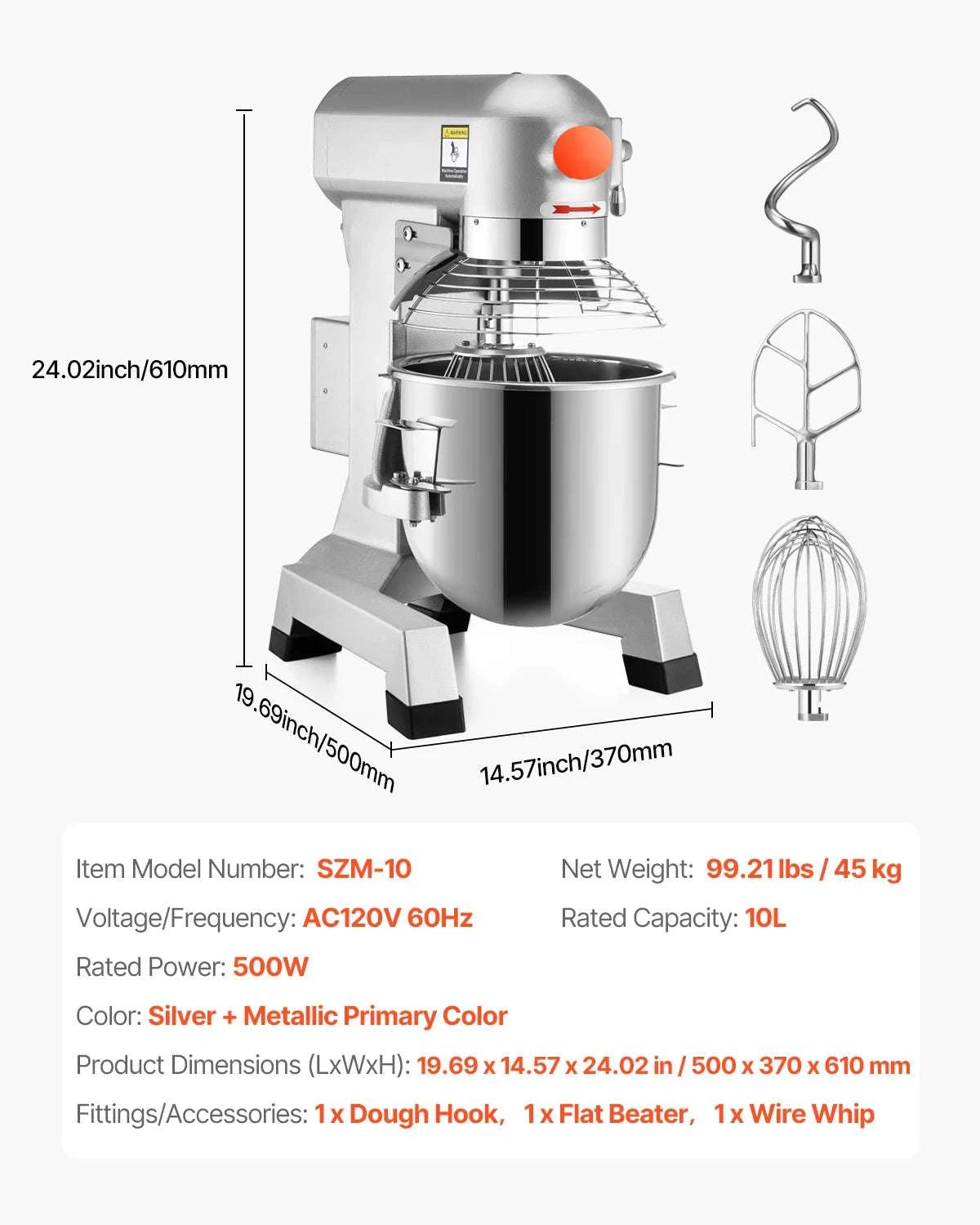 10L Commercial Food Mixer with 3 Speeds & Stainless Steel Bowl-10L / United States