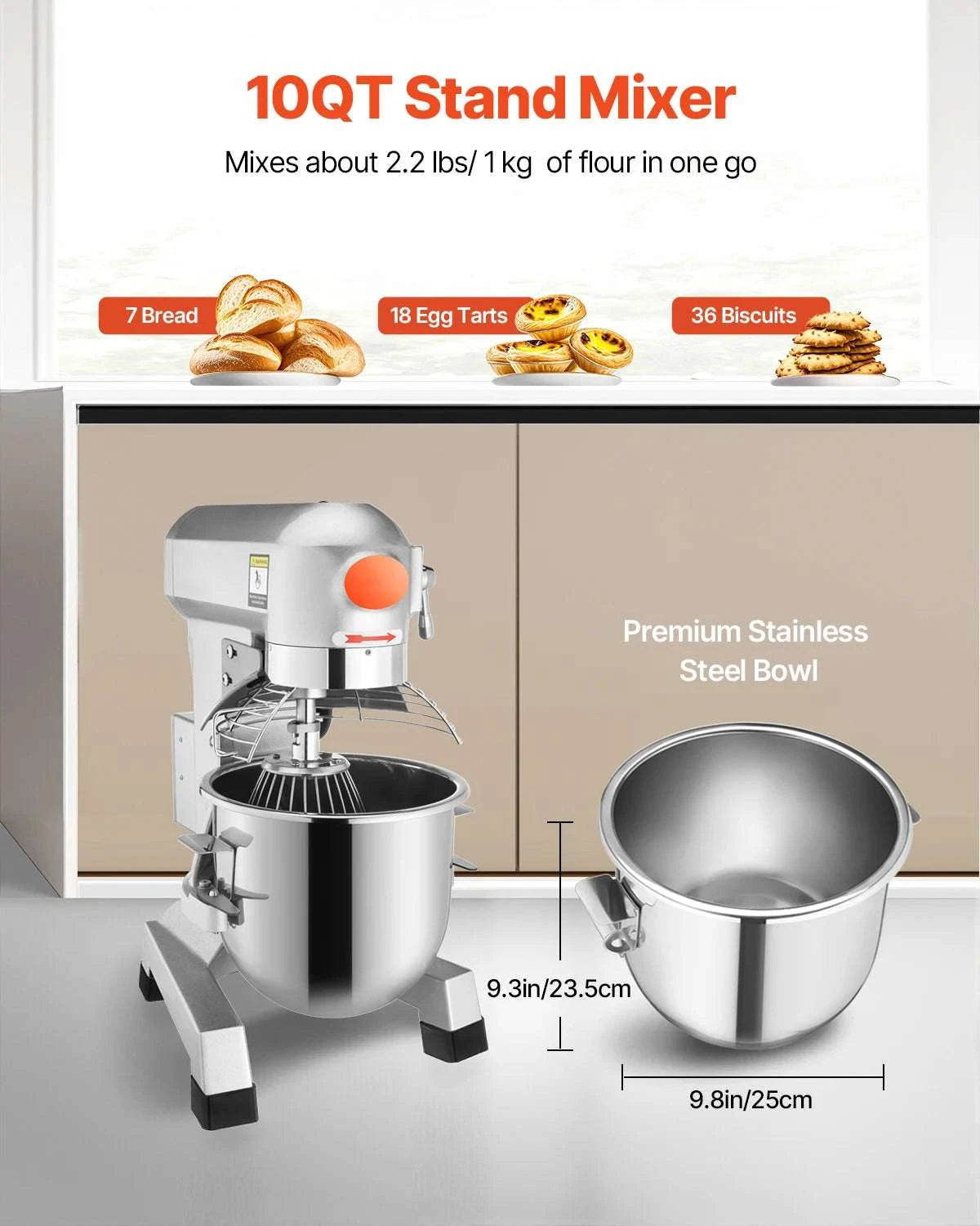 10L Commercial Food Mixer with 3 Speeds & Stainless Steel Bowl-10L / United States