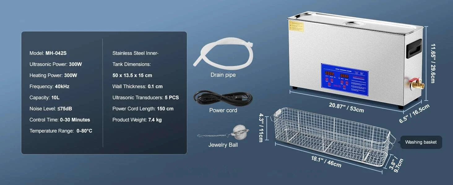 10L Ultrasonic Cleaner 40kHz 300W with Heater & Timer-10L / Poland